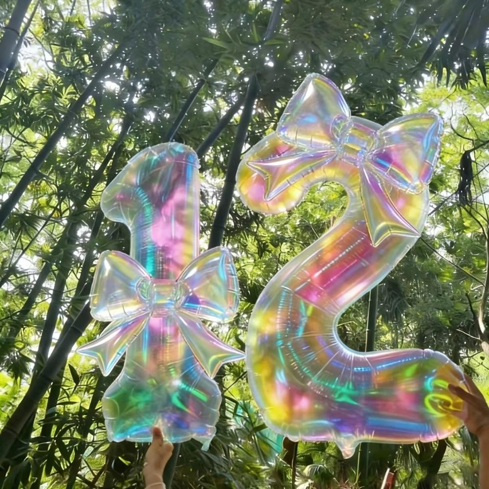 Decorative Number Balloon 40inch Transparent Iridescent Number Balloon Photo Props