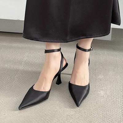 Туфли на высоком каблуке лето новые черные с острым носком простые офисные рабочие туфли голова сумки пустые босоножки на высоком каблуке