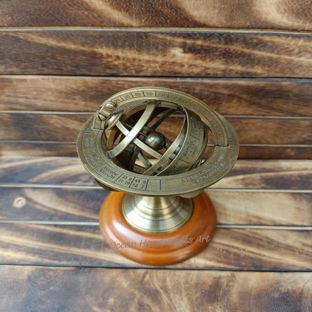 Гравированный латунный армиллярный шар – винтажная декоративная сфера 12,7 см