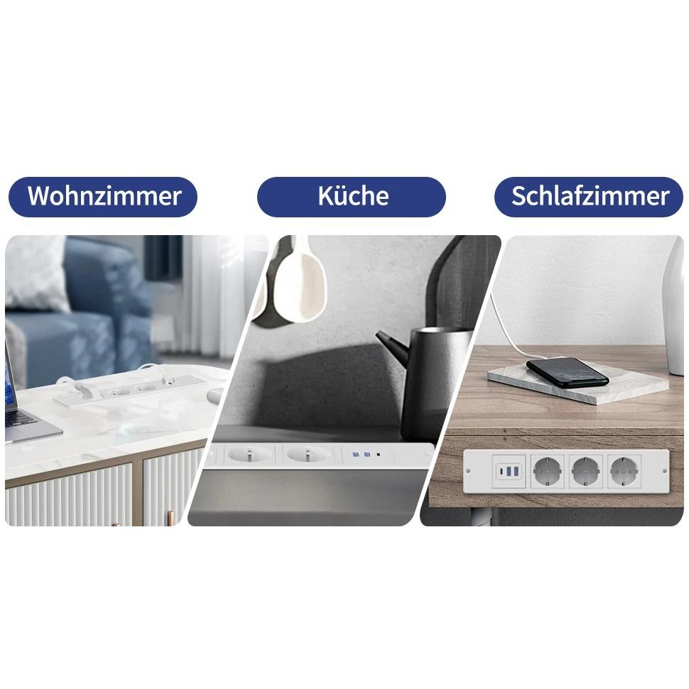 Встраиваемые розетки EU Table, встраиваемые розетки для рабочего стола с 3 розетками переменного тока, 2 USB-портами для быстрой зарядки TYPE-C, скрытый удлинитель