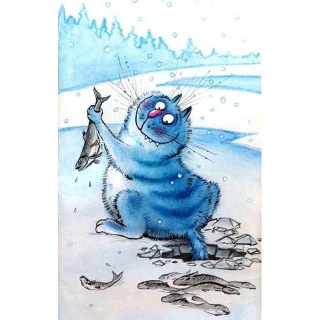 5D Алмазная вышивка Синие кошки Животное Полный круглый Алмазная картина Набор для вышивки крестом