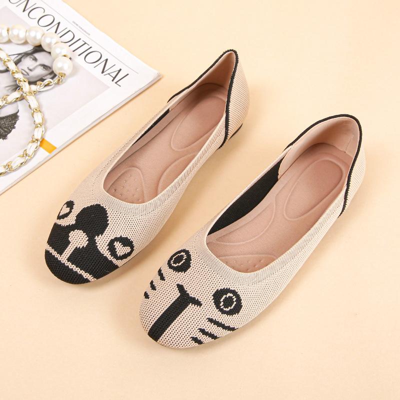 Мода Обувь на плоской подошве Женская Весна Для Женщин Новая Коллекция Круглой Головы Женская Трикотажная Удобная Шведская Женская Дышащая Летняя