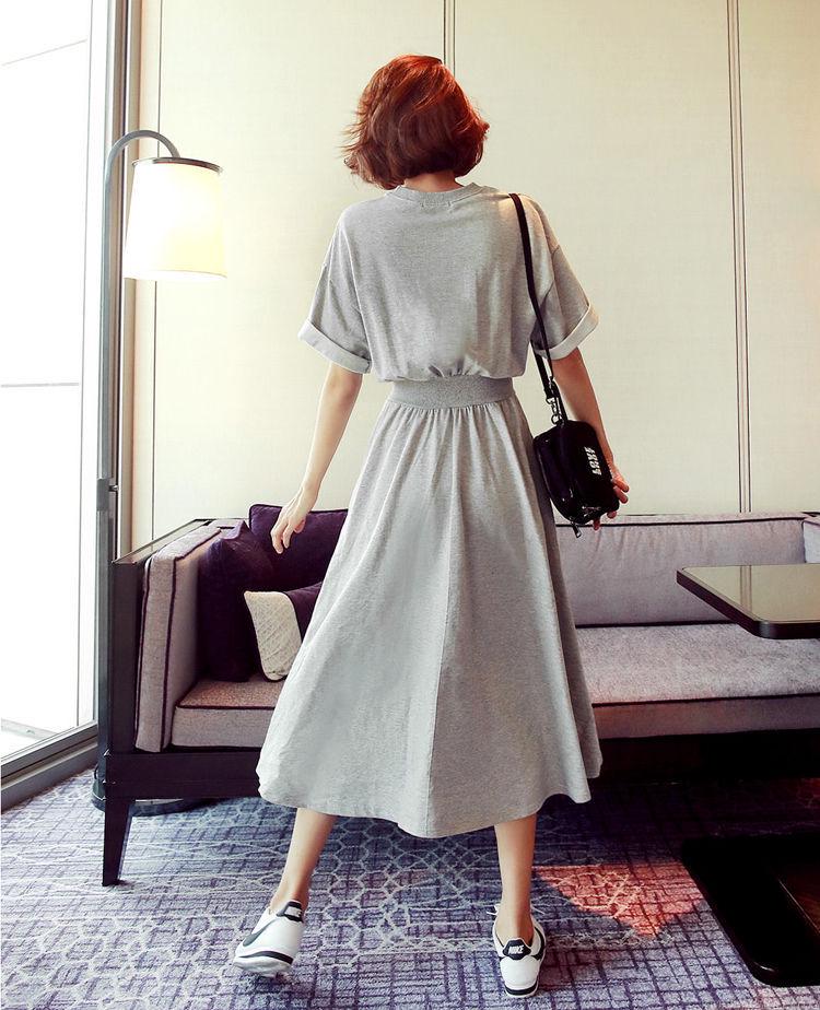 2024 Корейский стиль Черное летнее платье с высокой талией Cross-Border - Короткие рукава, круглый вырез, большой подол