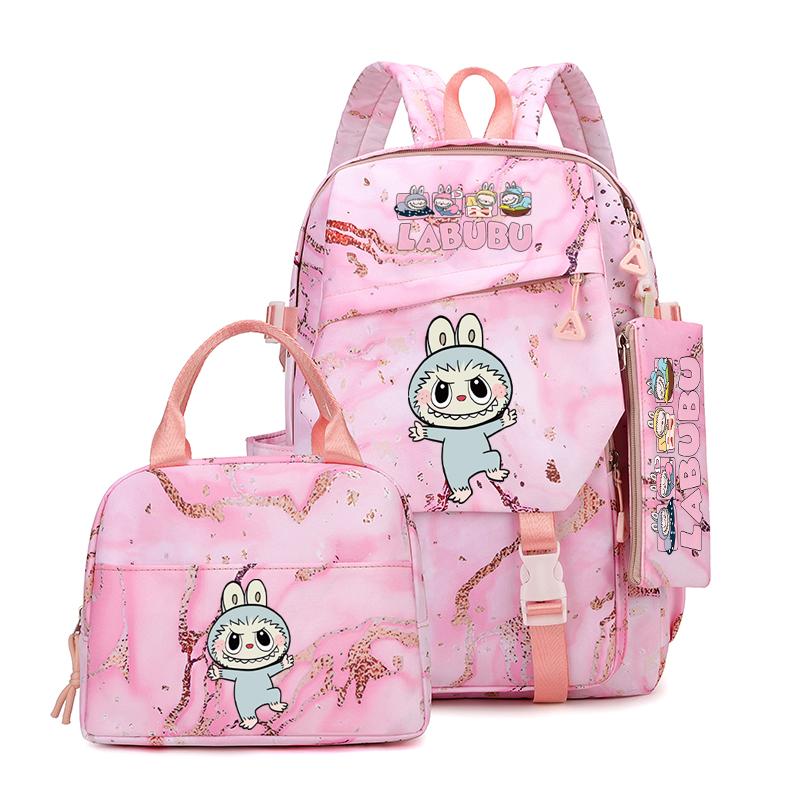 3Pcs/set Cute Printed Backpack Lunch Bag Pencil Case Teen Child Girl Kid Schoolbag Student Bookbag Knapsack Women Travel Bag Gift