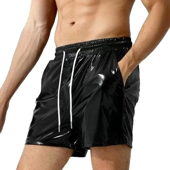 Men Shorts Elastic Drawstring Waist Casual Shorts with Pockets Solid Color Bright Color Loose Fit Shorts