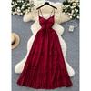 Red Holiday Style Dress Women 2025 Summer French Style Pure Desire Waist Hugging Temperament Sling Wooden Ear Backless Long Dress