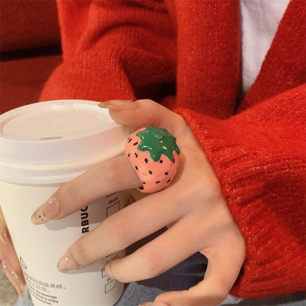 Cherry Drip Oil Ring Lemon Fruit Enamel Ring Personality Painting Ring Women