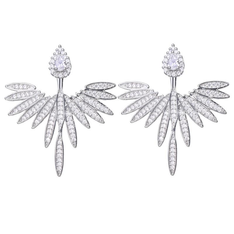 Fashion Shiny Zircon Wing Symmetrical Stud Earrings Exquisite Gold Silver Color Party Jewelry For Women