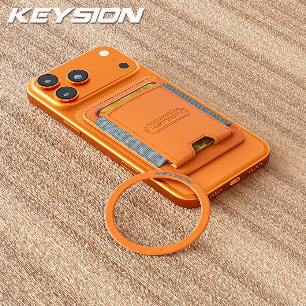 KEYSION Магнитный чехол-держатель для карт MagSafe для iPhone 17 16 15 Pro Max Samsung Huawei Эластичный кошелек-сумка из ПУ кожи Чехол для телефона