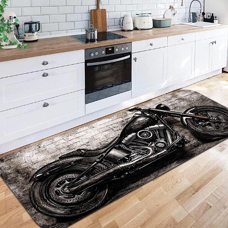 Skeleton Motorcycle Flame Retro Graffiti Print Large Area Rug Soft Flannel Non Slip Floor Carpet for Living Room Decor