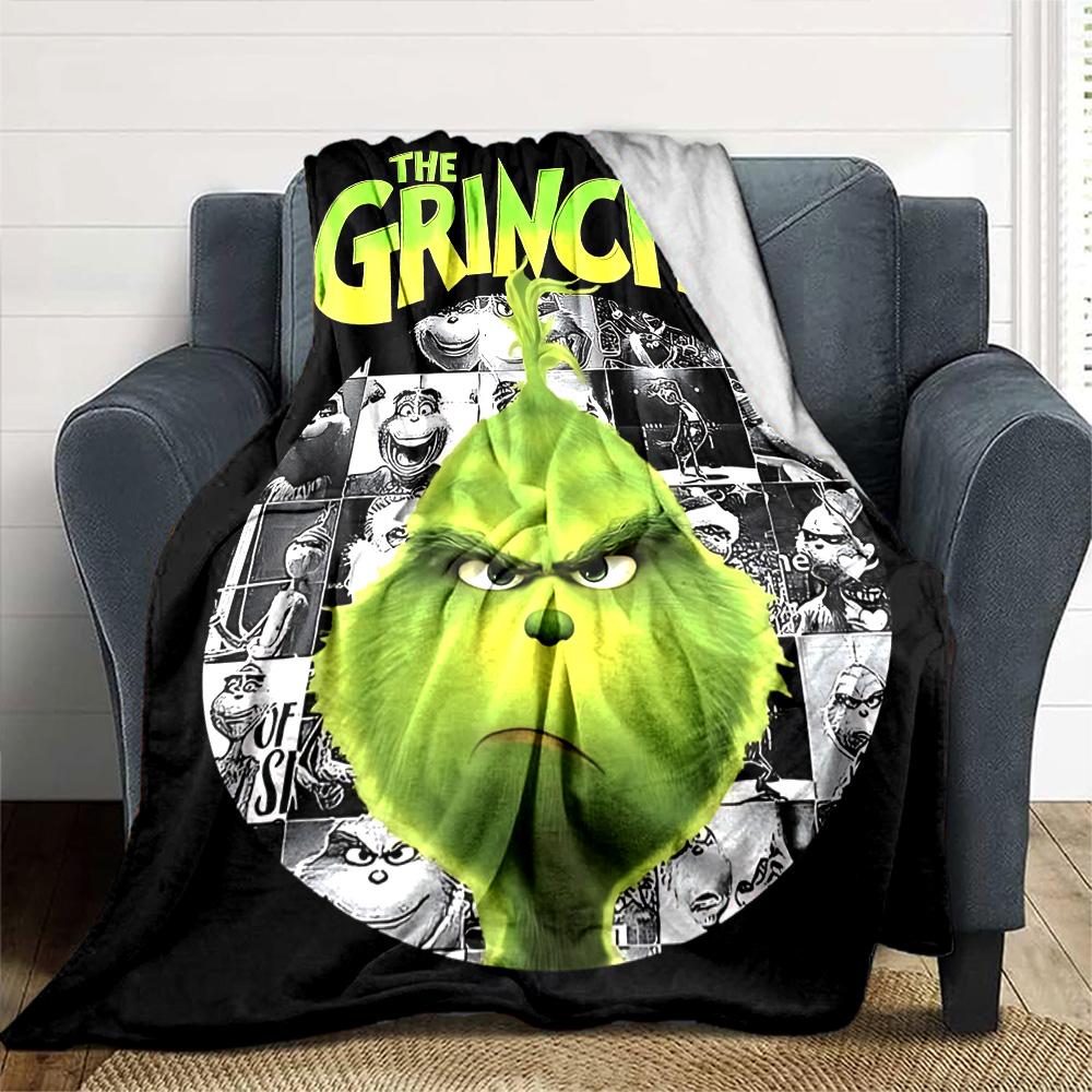 Grinch Christmas Story Flannel Blanket Super Soft Warm Cozy Blanket For Sofa Bed Office Travel Allseason Home Decor Gift