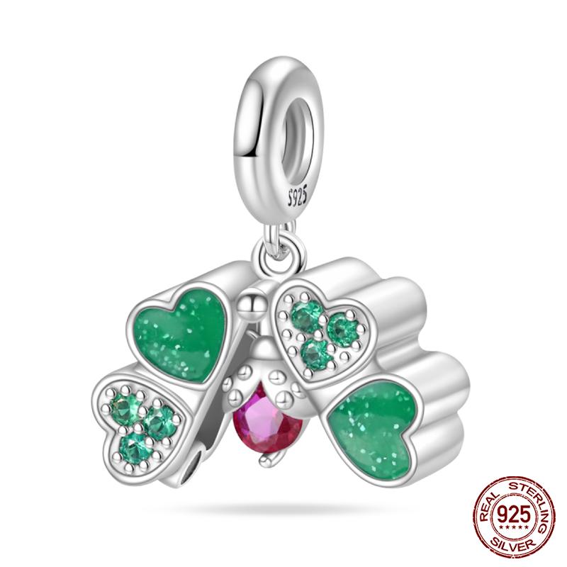 925 Silver Tree of Life Four-Leaf Clover Green Series Charms Beads Fit Qikaola 925 Original Bracelet DIY Jewelry Making