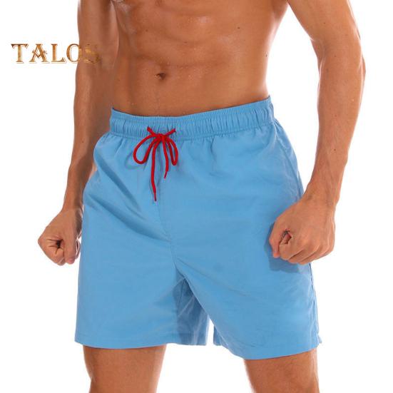 Мужские пляжные шорты с завязками на талии, регулируемые по фигуре, повседневные шорты с карманами, однотонные универсальные шорты для повседневной носки