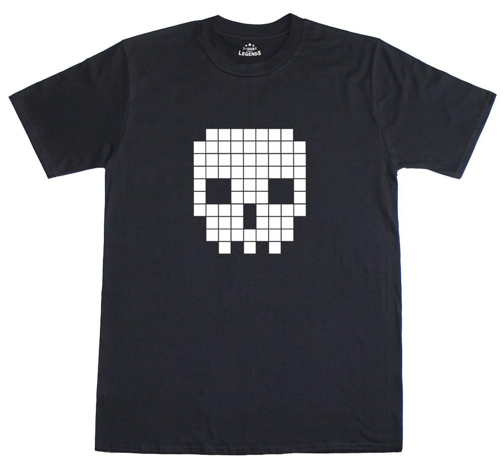 Mens T Shirt 8-Bit Retro Geek Novelty Pixel Skull 100% Preshrunk Tee