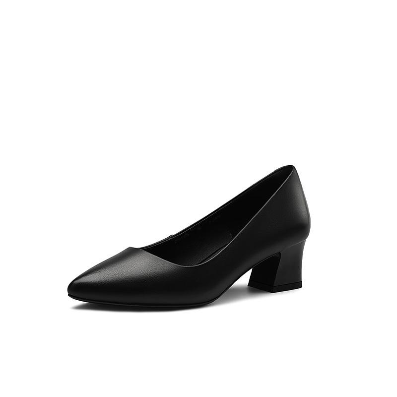 Женские туфли 2025 весна высокие каблуки толстый каблук 3-5 см заостренные одинарные туфли женские неглубокие толстые каблуки женские профессиональные одинарные туфли