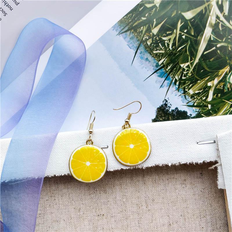 Cute Fashion Fruit Watermelon Strawberry Pendant Dangle Earrings for Women Sweet Kiwi Lemon Orange Drop Earrings Girl Jewelry