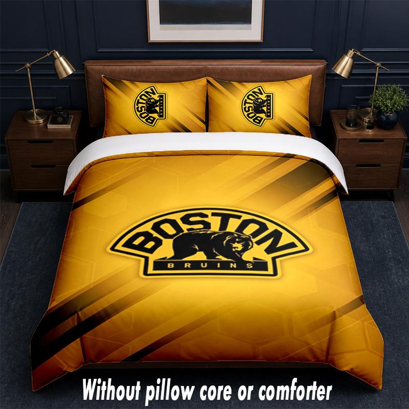 Boston Bruins Design Bed Bedding Set 1 Duvet Cover + 2 Pillowcases Soft Breathable Household Bed Linens