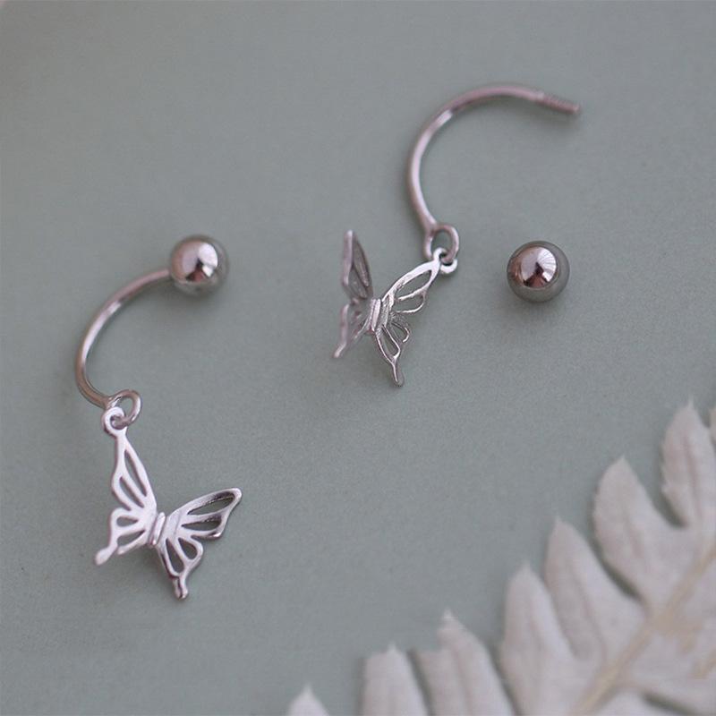 Серьги с полыми бабочками Простые Личность Винтовая застежка U-образные серьги Девушка Милые Умные Танцующие Бабочки Гвоздики для козелка