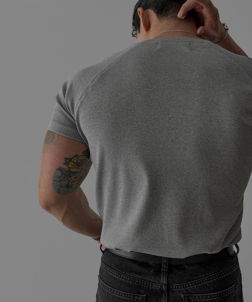 Baulopeulodeogteu Футболка с длинным рукавом и мелкой резинкой Raglan Muscle - Базовая/Укороченная [Серый]