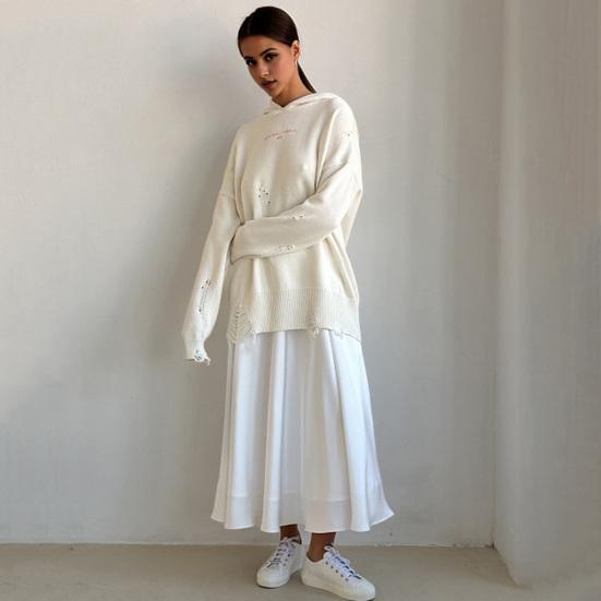 Женская макси-юбка шелковистое пятно свободная эластичная высокая талия на молнии трапециевидной формы большие качели плиссированные однотонные