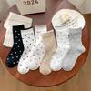 Women's Spring and Summer Thin Color Polka Dot Lace Bubble Mouth Tube Cotton Socks