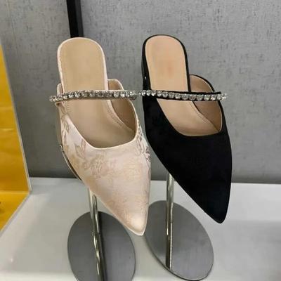 Мода 2024 года, высококачественные женские туфли с закрытым носком, женские тапочки, модные тапочки с кристаллами, женские сексуальные тапочки с острым носком для женщин