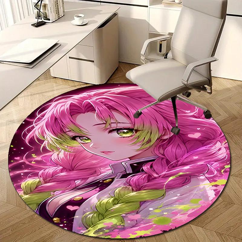 1pc Mitsuri Kanroji Print Round Carpet Chair Round Carpet Suitable for Bedroom Living Room Home Decorative Carpet