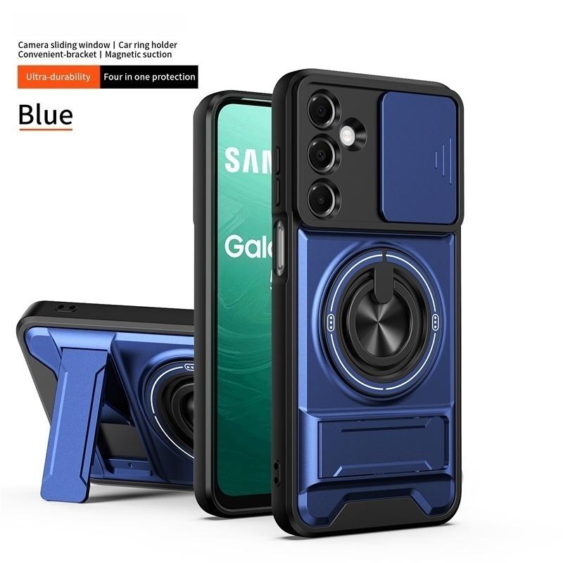 Бронированный чехол для Samsung Galaxy A37 A56 A36 A16 A26 A06 A17 A07 A55 A35 A25 A15 5G с магнитной подставкой-держателем, кольцом, защитой объектива