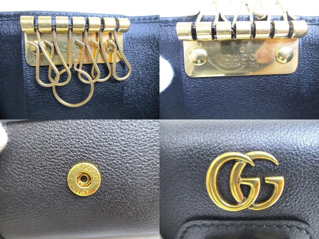 Authentic GUCCI Double G Bamboo Black Leather 6 Pics Key Chain #a533  Open box