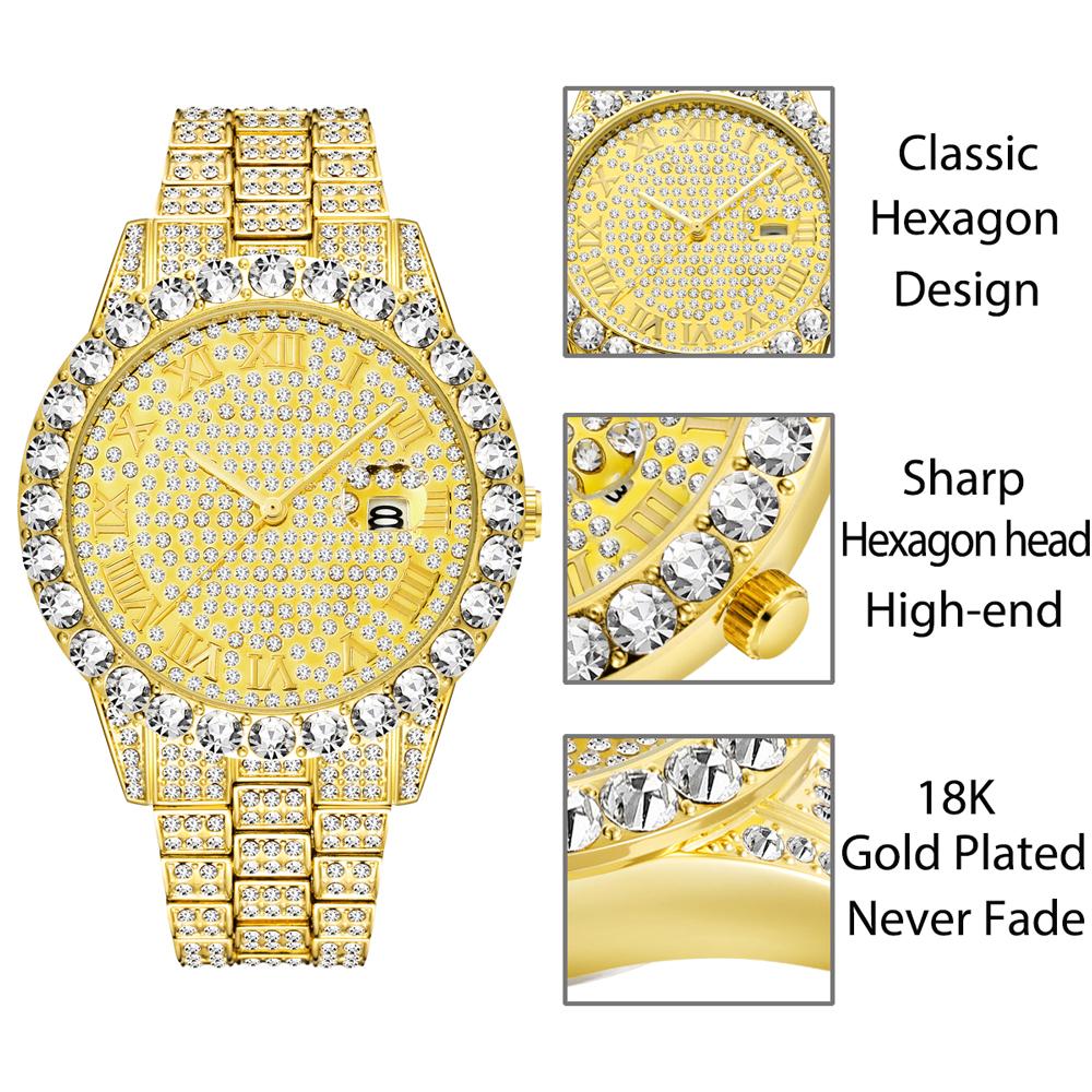 Горячие часы Hip Hop Iced Out для мужчин, бренд MISSFOX, модные блестящие кварцевые часы, роскошные наручные часы с бриллиантами