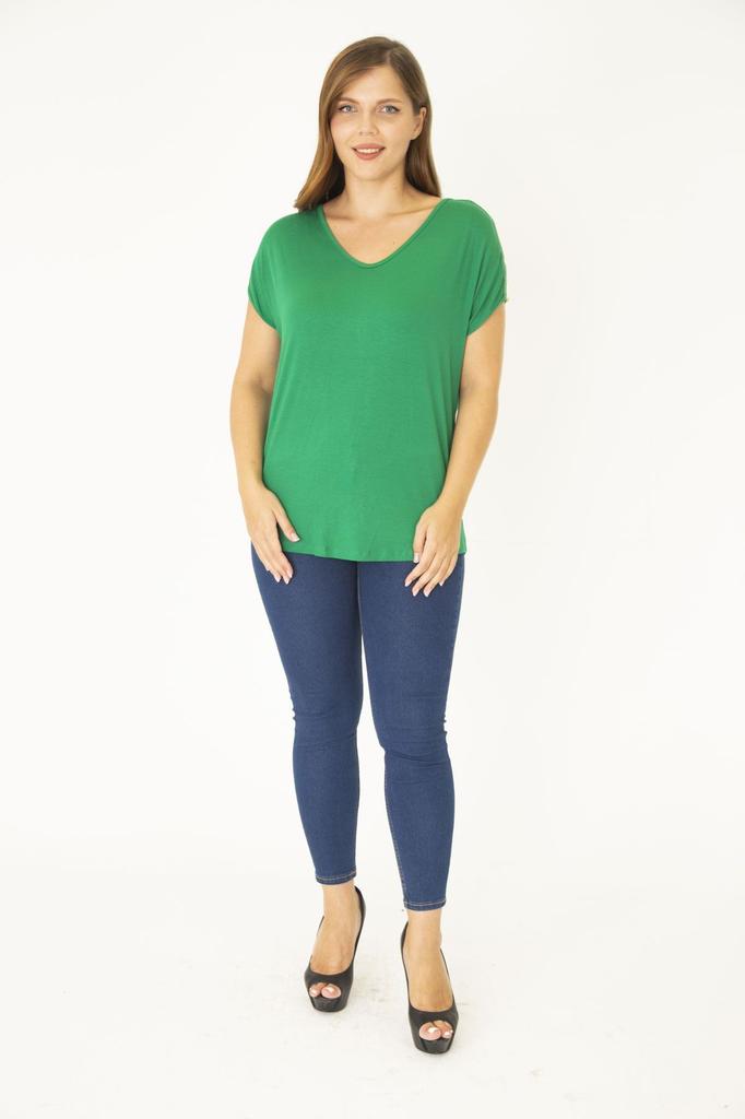 Женская блузка большого размера, вискозная туника большого размера с зелеными плечами и декольте, украшенная жемчугом