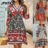 JPNTKY Модные летние весенние платья с рукавами 3/4 и V-образным вырезом
