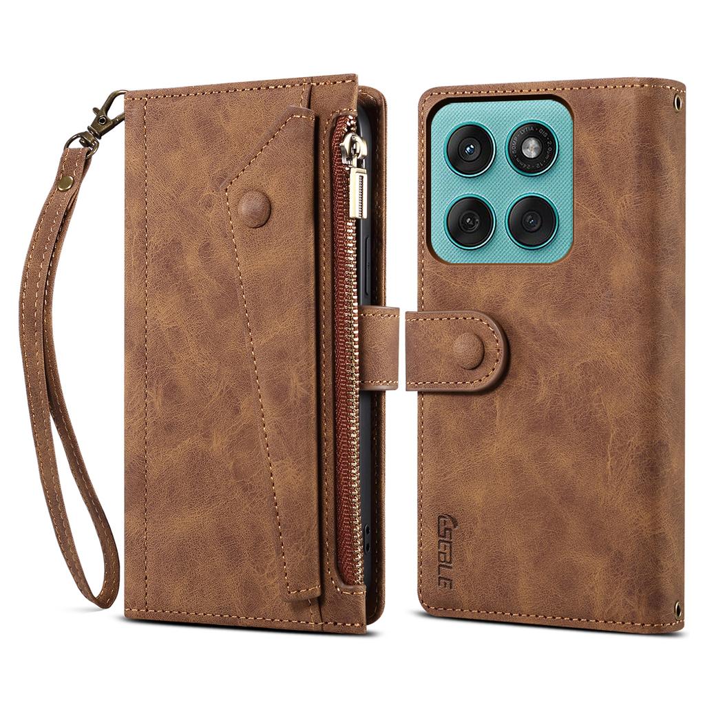 ESEBLE Star Series For Motorola Moto G56 5G Case Zipper Wallet Leather Stand Phone Cover with Wrist Strap