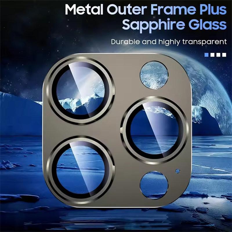 Роскошный титановый металлический стеклянный протектор экрана объектива камеры для iPhone 16 15 14 13 12 11 Pro Max Plus Mini защитный чехол