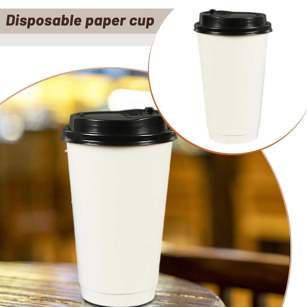 25 Pack Disposable Paper Coffee Cups With Black Dome Lids - Suitable For Hot Drinks, Cold Drinks, Coffee, Tea, Cocoa, Travel, , Home, Cider, Hot Cho
