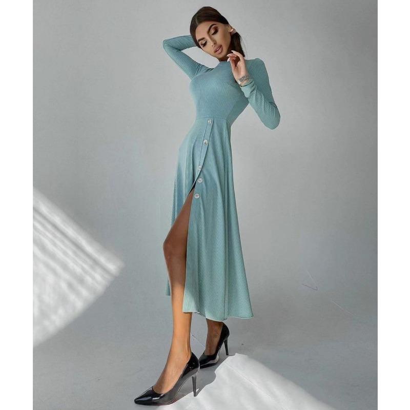 Women's Autumn and Winter Irregular Sexy Split Hip High Waist Midlength Dress