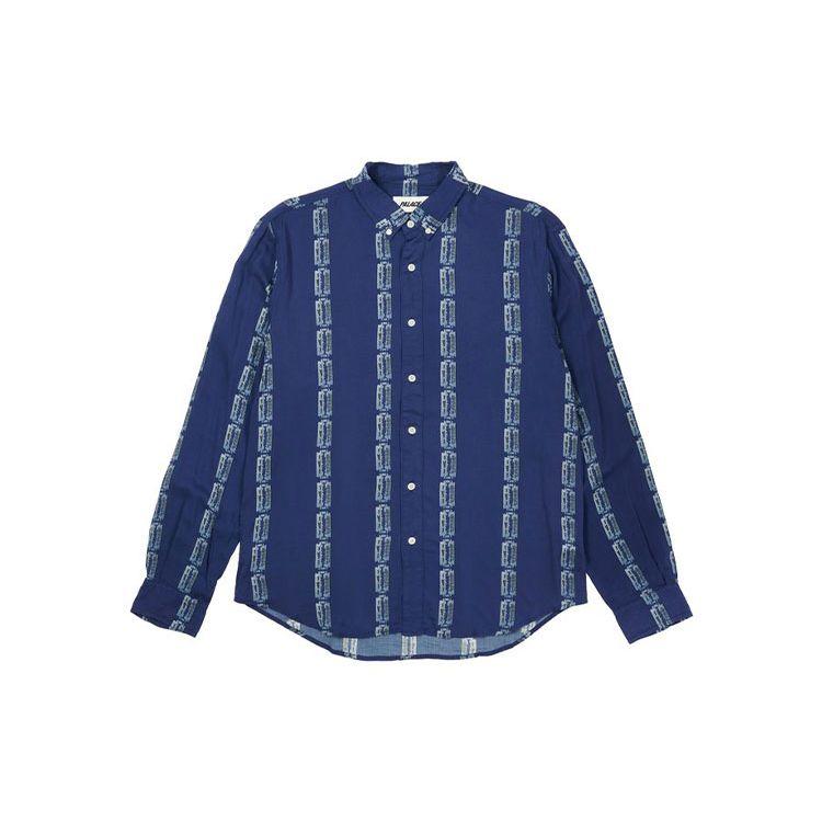 Palace FW21 Рубашка Razor Sharo с длинным рукавом и узором «цепочка» Рубашки унисекс Синие P21SHT007