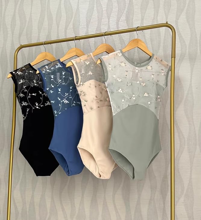 ProDance and Black Embroidered Tank Top with Stylish Cutouts for Ballet Leotards Mint, Ivory, (PLT014MA) (M, Black)