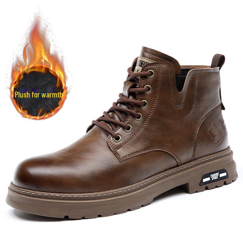 Мужские кожаные ботинки Martin в британском стиле в стиле ретро — высокие, натуральная кожа, теплые, с бархатом, повседневная рабочая одежда.