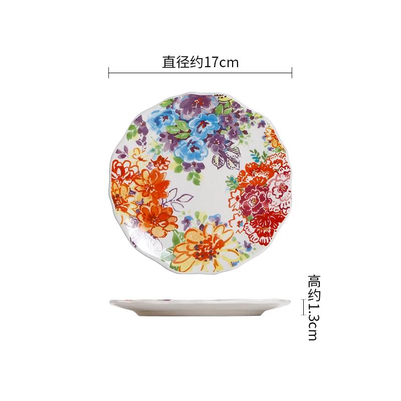 Цветная роспись Цветочные керамические миски Креативные необычные рестораны Фруктовая салатница Изысканная миска Набор тарелок Бытовая посуда