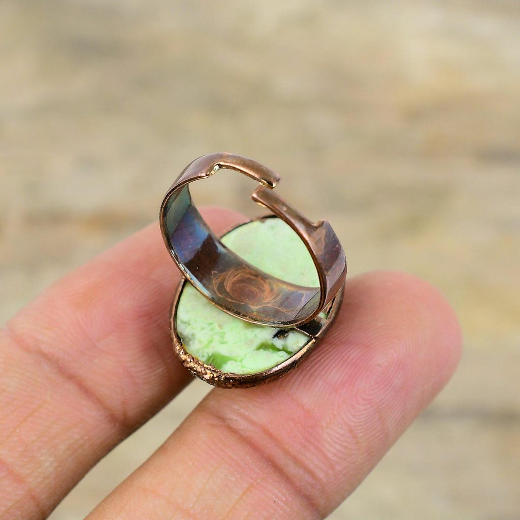 Кольцо с лимонным хризопразом, электроформованное медное кольцо, регулируемые кольца, электроформованные ювелирные изделия, кольцо с драгоценным камнем ручной работы, медные ювелирные изделия, подарок для женщин