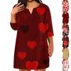 Women's Fashion Plus Size V-Neck Three-Quarter Sleeve Casual Valentine's Day Love Print Loose Dress With Pockets