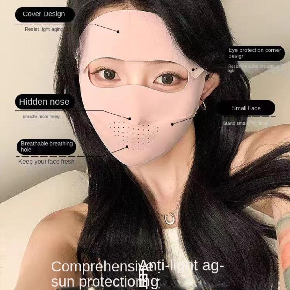 Ice Silk Full Face Mask Solid Color Womne Face Shield Adjustable Sunscreen Mask Cycling