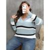 Women's Pullover Sweater Plus Size Women's Fashion European and American Style Autumn Winter New V-neck Color Block Fashion Sweater