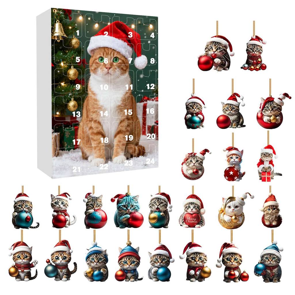 Christmas Countdown Calendar Featuring Adorable Cat Acrylic Decorations For Holiday Gift Giving