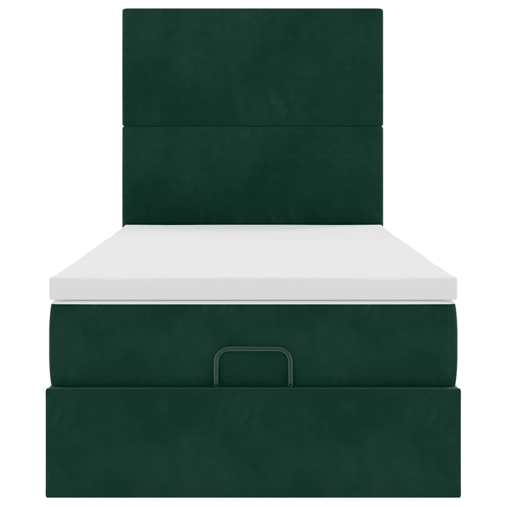 Ottoman Bed with Mattress Dark Green 80x200 cm Velvet