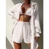 Fashion Beach Plus Size Two Piece Set Women Blouse Summer Beach Holiday Solid 2 Piece Sets Shirt Shorts Set Casual Sexy Loose Sunscreen Clothes 25175