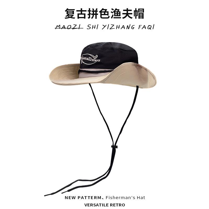 Two-tone quick-dry hiking hat for women, suitable for spring and autumn outdoor trips, sun protection hat with drawstring, versatile wide-brimmed
