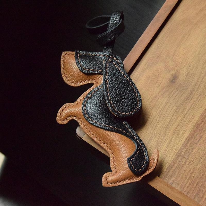 Basset/исключительно ручная работа, оригинальная овчина кожаная сумка для ключей от машины подвеска подарочный мужской и женский брелок