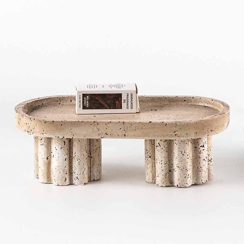 Стиль ваби-саби Имитация травертина Геометрический Маленький Поднос Хранение Высокая Фруктовая Тарелка Украшения Обеденный Стол Прихожая Декорации Модельная Комната